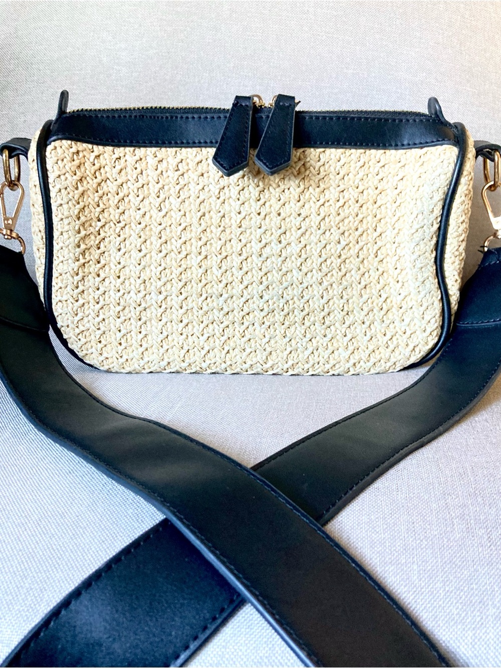 Luisa Vannini Italian Made Classic Raffia Woven Crossbody Neutral Luxury Bag